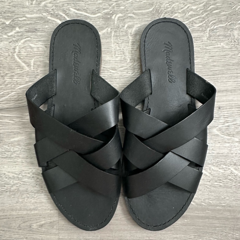 Madewell Boardwalk Black Leather Sandals EUC 8